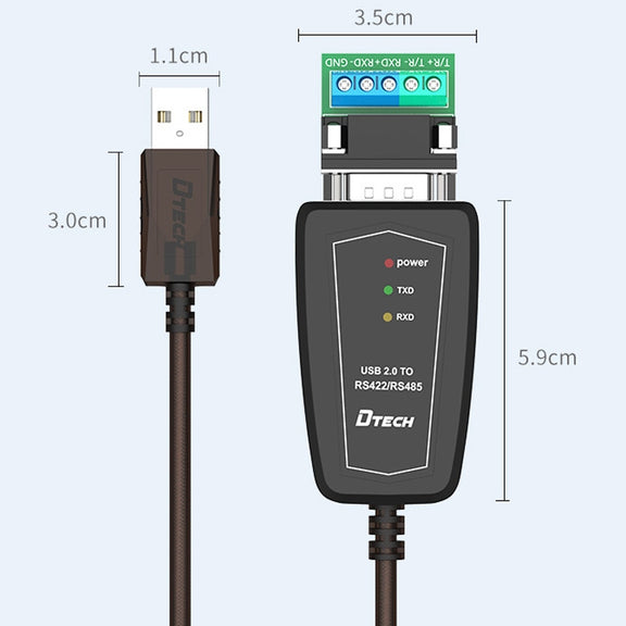 DTECH DT-5019 USB to RS485 / RS422 Conversion Cable, FT232 Chip, Length: 0.5m
