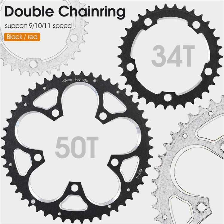 WEST BIKING 34T-50T Road Bike Racing Folding Chainwheel(Red)