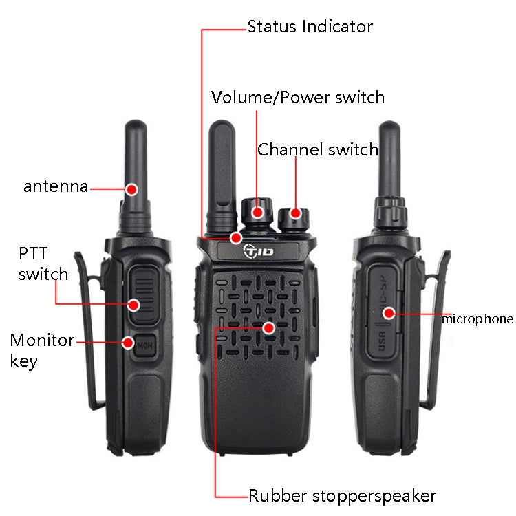 2pcs TID 118 Small Walkie Talkie Radio Communication, CN Plug