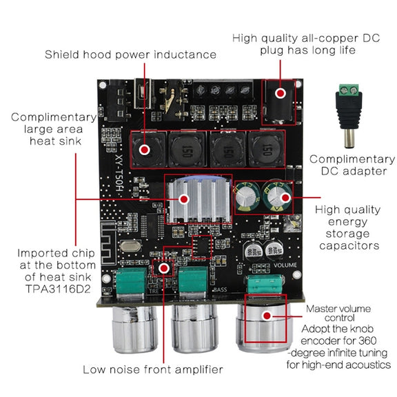 XINYI Sini T50H Bluetooth 5.0 With Pre-Stage High-Level Adjustment Stereo Digital Power Plate Module