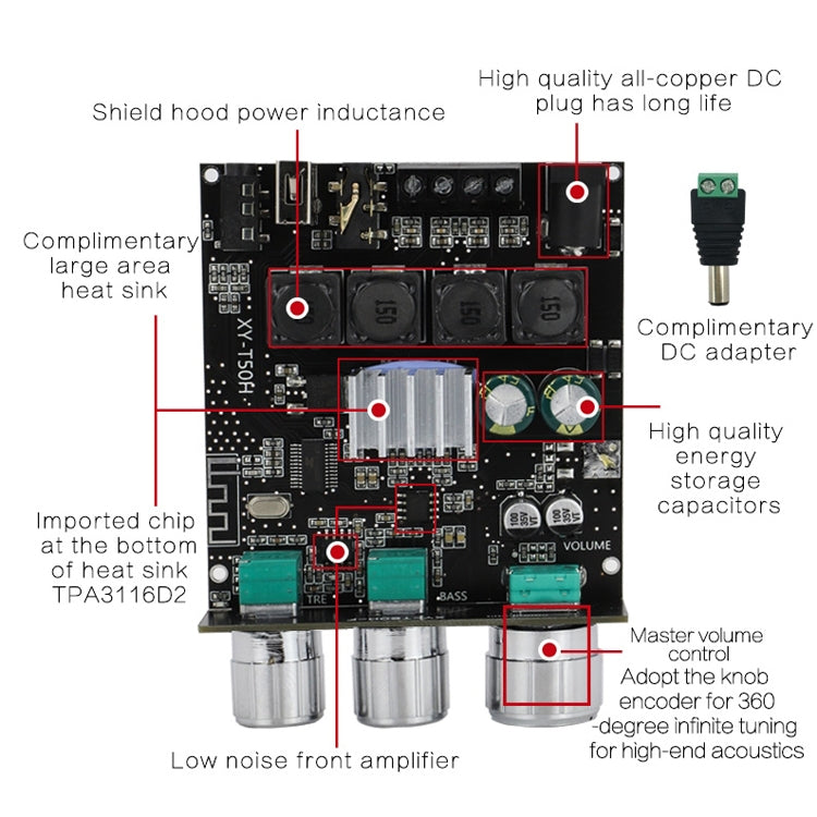 XINYI Sini T50H Bluetooth 5.0 With Pre-Stage High-Level Adjustment Stereo Digital Power Plate Module