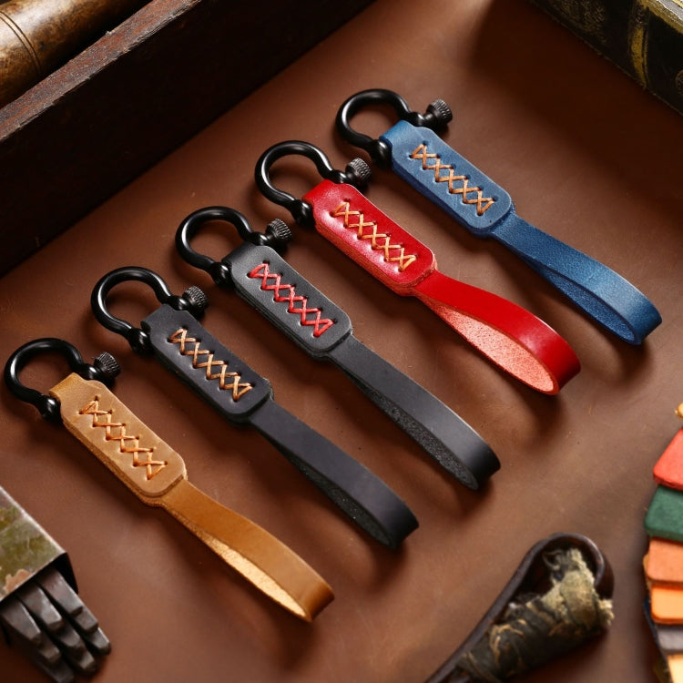 A001 Car Keychain Leather Long Key Rope(Oil Wax Red)