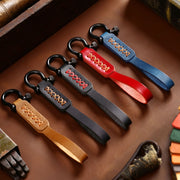 A001 Car Keychain Leather Long Key Rope(Oil Wax Red)