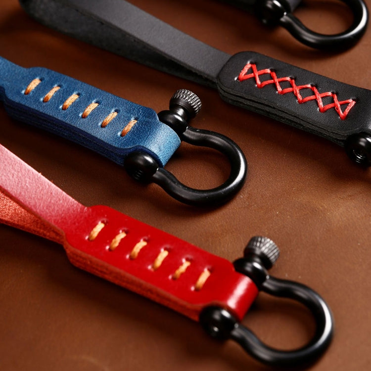 A001 Car Keychain Leather Long Key Rope(Oil Wax Red)