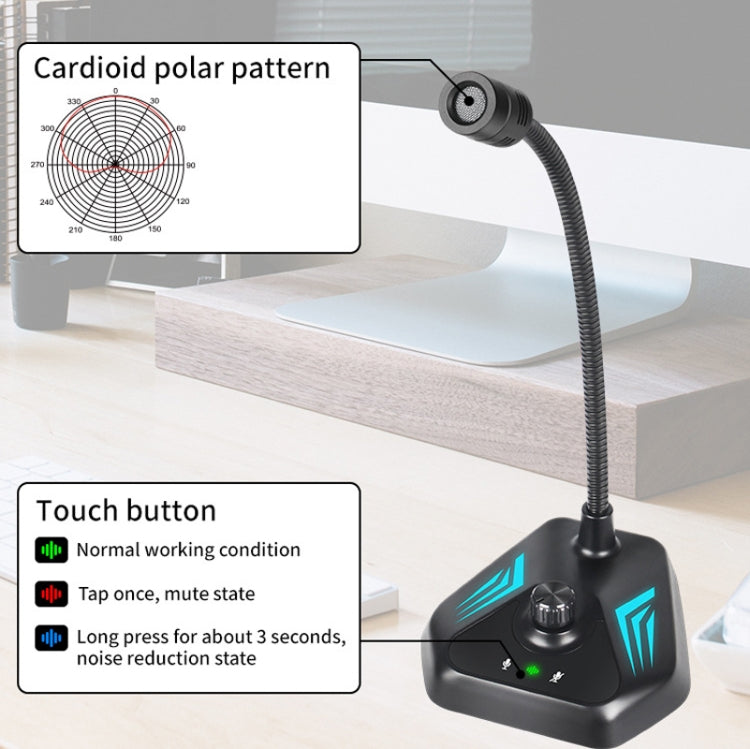 MI520 Desktop Computer Gooseneck Condenser Microphone USB Version with RGB Breathing Lamp
