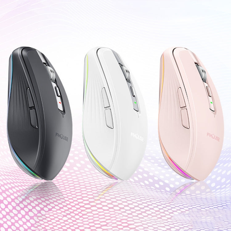Fmouse M303 2400DPI Bluetooth&2.4G Dual Modes Rechargeable RGB Mouse(White)