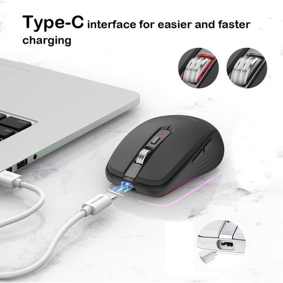 Fmouse M303 2400DPI Bluetooth&2.4G Dual Modes Rechargeable RGB Mouse(White)