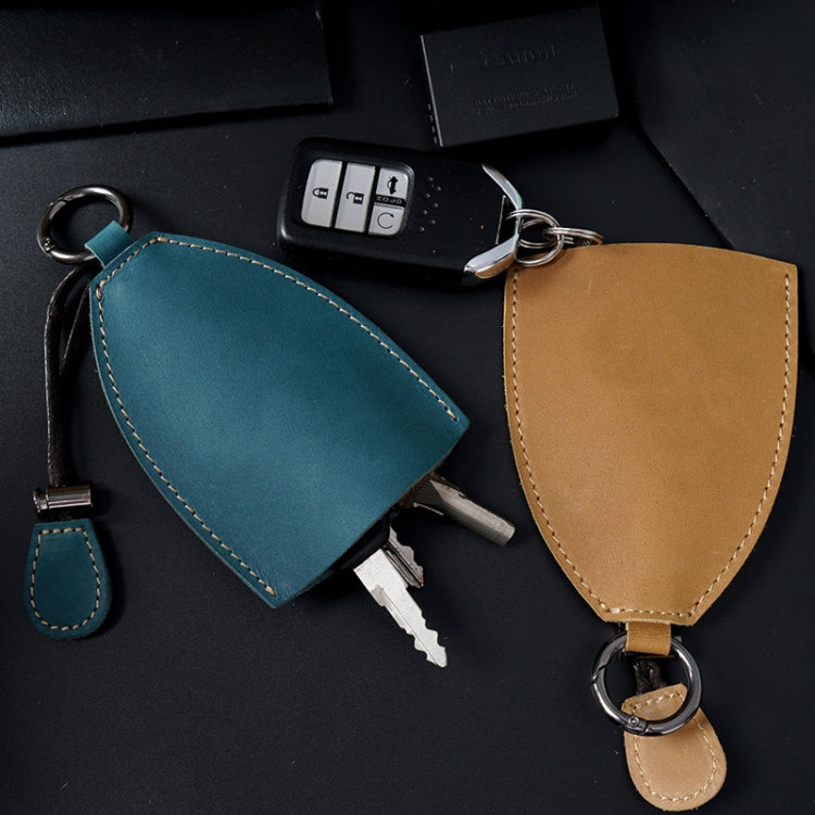 18Y-009 Vintage Handmade Leather Car Pull-Out Key Case(Oil Wax Skin Blue)