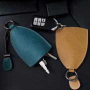 18Y-009 Vintage Handmade Leather Car Pull-Out Key Case(Oil Wax Skin Blue)