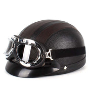BSDDP A0318 PU Helmet With Goggles, Size: One Size(Black Brown)