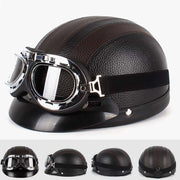BSDDP A0318 PU Helmet With Goggles, Size: One Size(Black Brown)