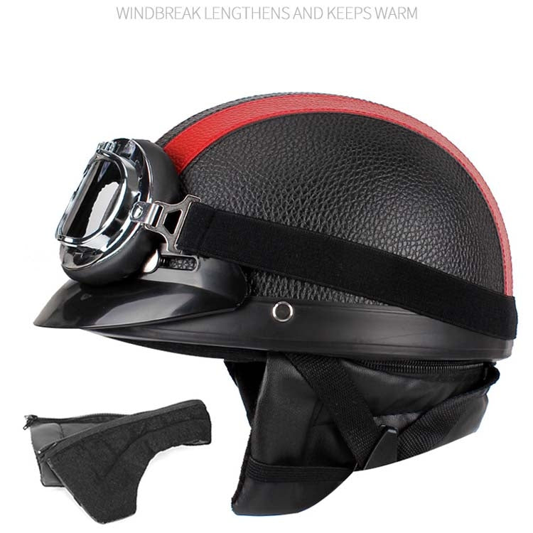 BSDDP A0318 PU Helmet With Goggles, Size: One Size(Black Pink)