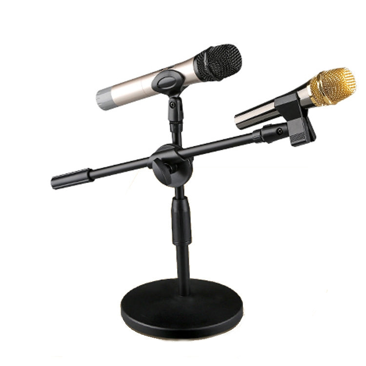 LKT-300 30-65cm Full Metal Disc Base Dual Microphone Stand,Size: 140mm Base