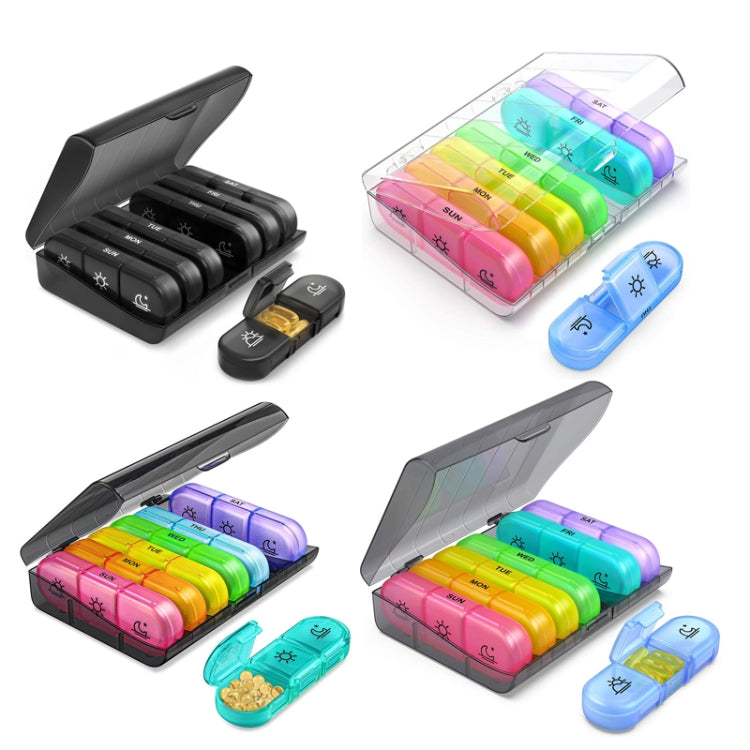 21-compartment Rainbow Pill Box One Week Pill Box(Black +Colorful)