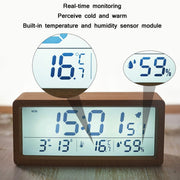 1906 Solid Wood Luminous Clock Large Screen Temperature And Humidity Clock(Eucalyptus Yellow)