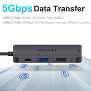 QGeeM UH04-1 4 In 1 USB 3.0 Multifunction Type-C Extension HUB Adapter(Silver Gray)