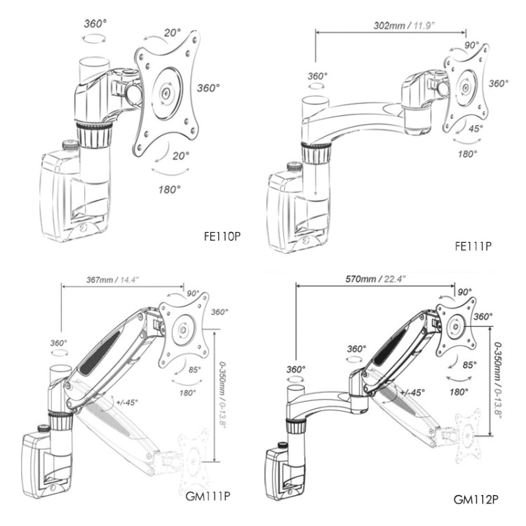 Gibbon Mounts  Lifting and Rotating Computer Monitor Bracket Slide Rail Bracket,Model: FE111P