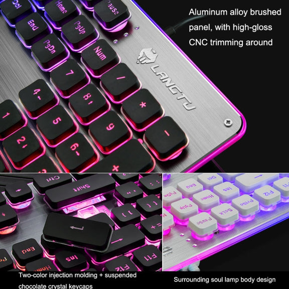 LANGTU L1 104 Keys USB Home Office Film Luminous Wired Keyboard, Cable Length:1.6m(Ice Blue Light Silver White)