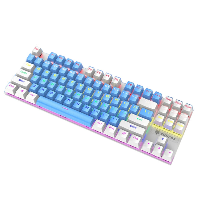 XUNFOX K80 87 Keys Wired Gaming Mechanical Illuminated Keyboard, Cable Length:1.5m(Blue White)