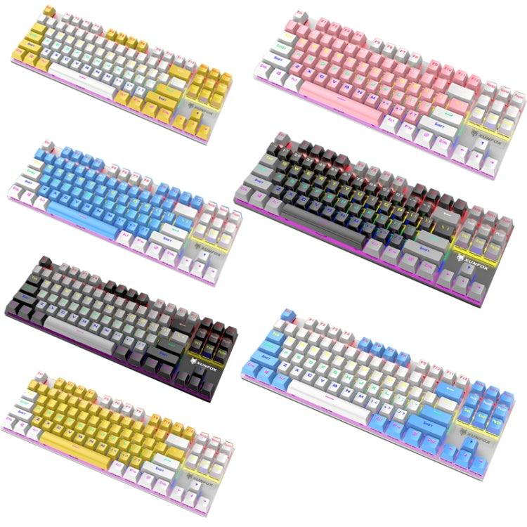 XUNFOX K80 87 Keys Wired Gaming Mechanical Illuminated Keyboard, Cable Length:1.5m(Yellow White)
