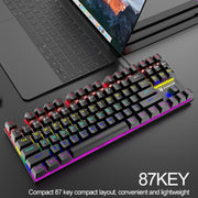 XUNFOX K80 87 Keys Wired Gaming Mechanical Illuminated Keyboard, Cable Length:1.5m(Yellow White)