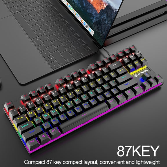 XUNFOX K80 87 Keys Wired Gaming Mechanical Illuminated Keyboard, Cable Length:1.5m(Yellow White)