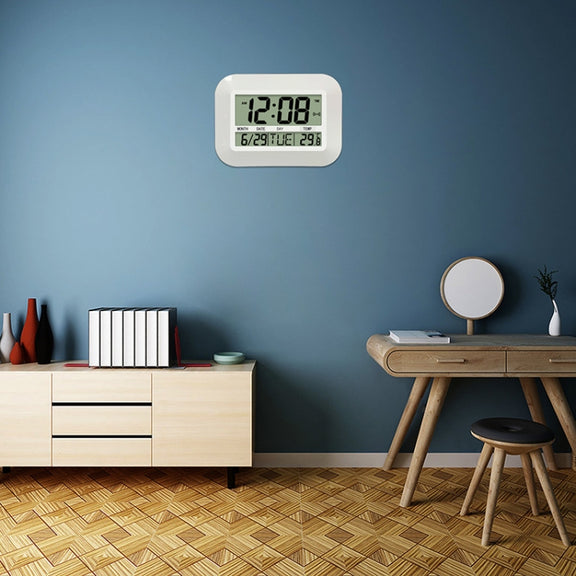 Household Big Screen Digital Electronic Alarm Clock Minimalist Living Room Mute Wall Clock(White)