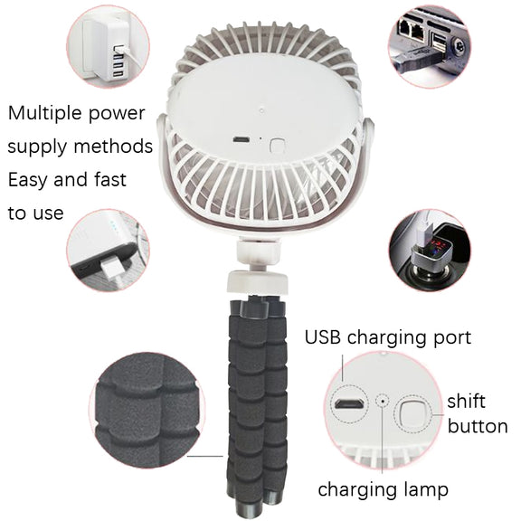 Octopus Stroller Deformation Fan Desktop Portable Handheld USB Small Fan, Colour: 1200mAh White