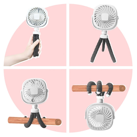 Octopus Stroller Deformation Fan Desktop Portable Handheld USB Small Fan, Colour: 1200mAh White