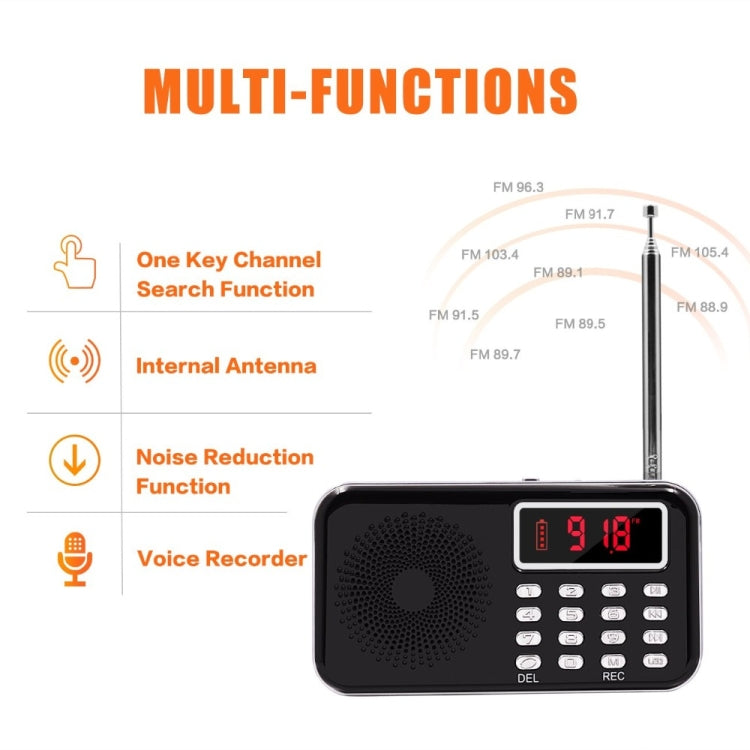 Y-619  FM/AM Mini Radio MP3 Rechargeable Music Player Support TF/SD Card with LED Display(Gold)