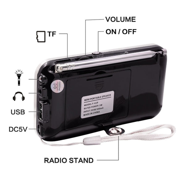 Y-619  FM/AM Mini Radio MP3 Rechargeable Music Player Support TF/SD Card with LED Display(Red)