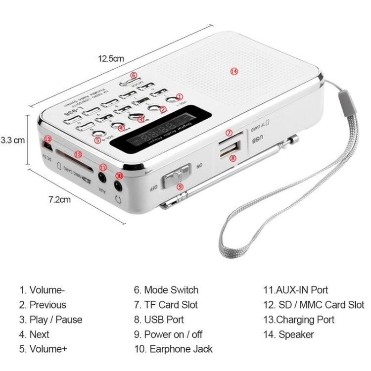 L-938  MP3 Audio Player FM Radio Support  SD MMC Card AUX-IN Earphone-out(Red)