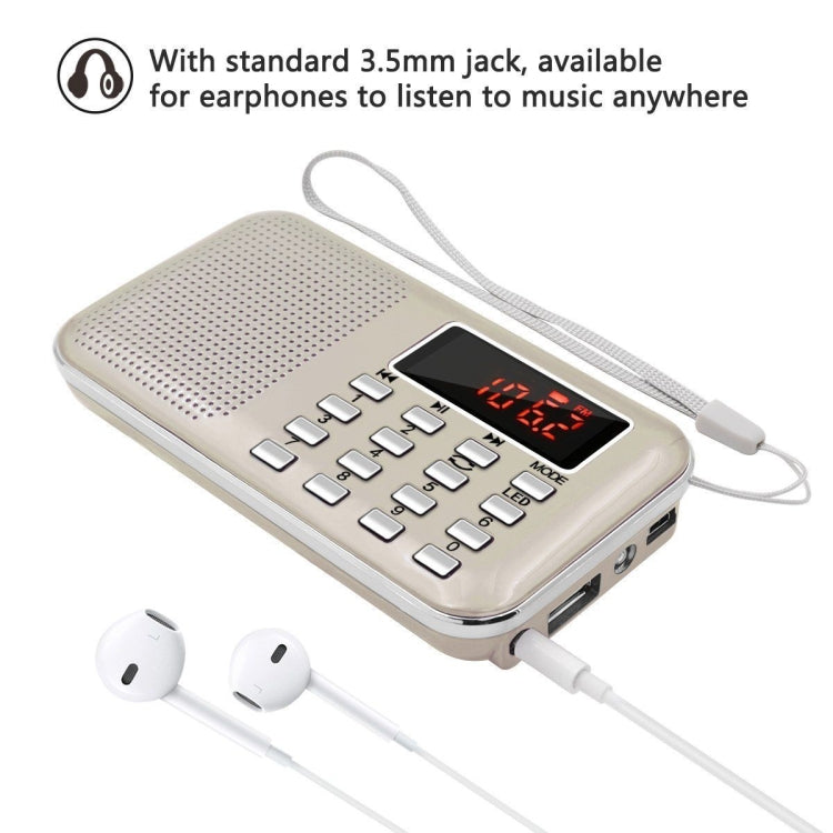 L-218AM  MP3 Radio Speaker Player Support TF Card USB with LED Flashlight Function(Gold)