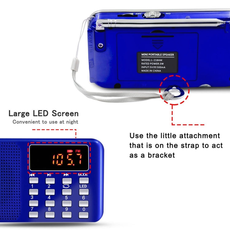 L-218AM  MP3 Radio Speaker Player Support TF Card USB with LED Flashlight Function(Red)