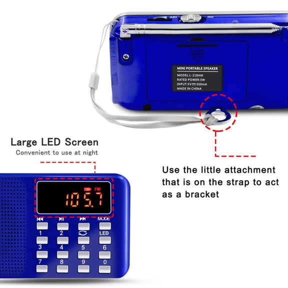 L-218AM  MP3 Radio Speaker Player Support TF Card USB with LED Flashlight Function(Red)