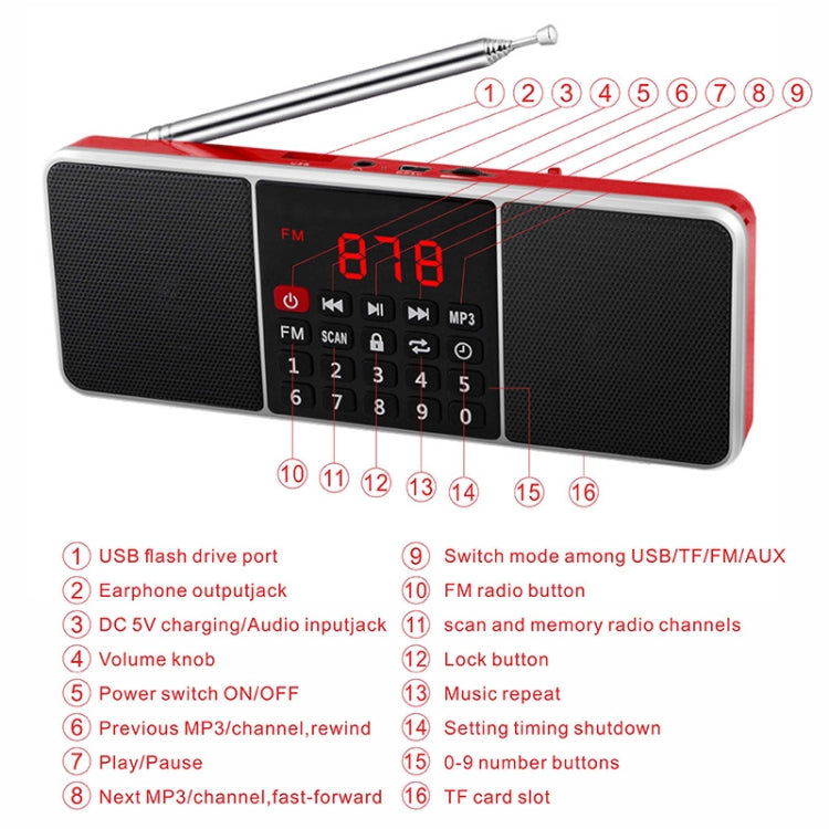 L-288AM  Bluetooth Dual Speaker Radio MP3 Player Support TF Card/U Disk with LED Display(Gold)