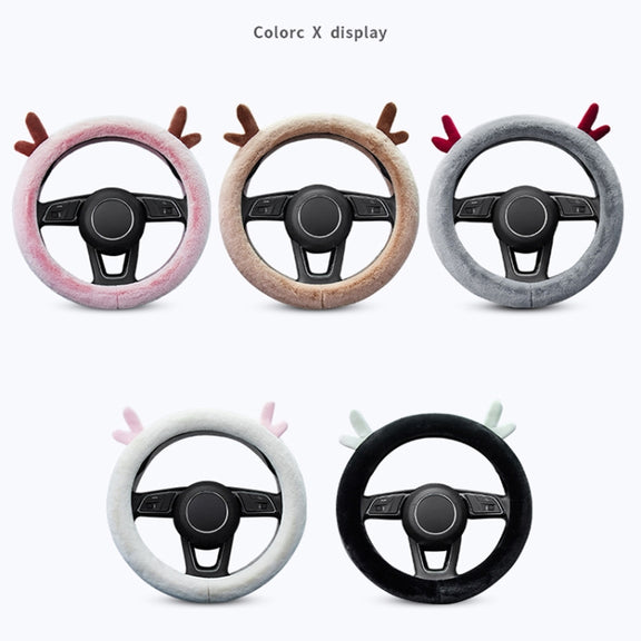 Antler Thick Plush Steering Wheel Cover, Style: O Type (Gray)