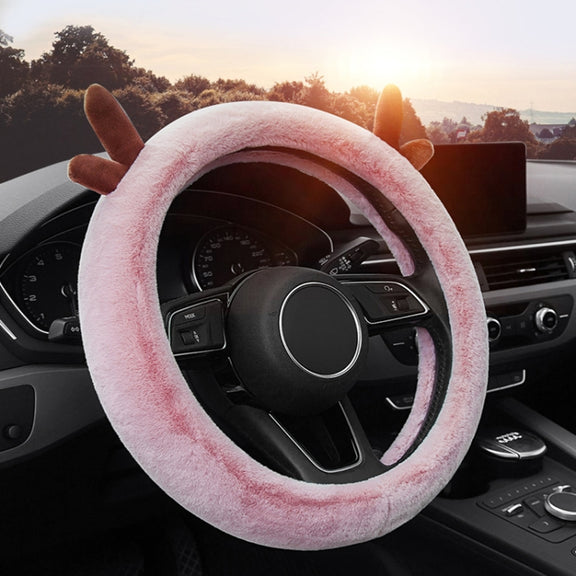 Antler Thick Plush Steering Wheel Cover, Style: O Type (Gray)