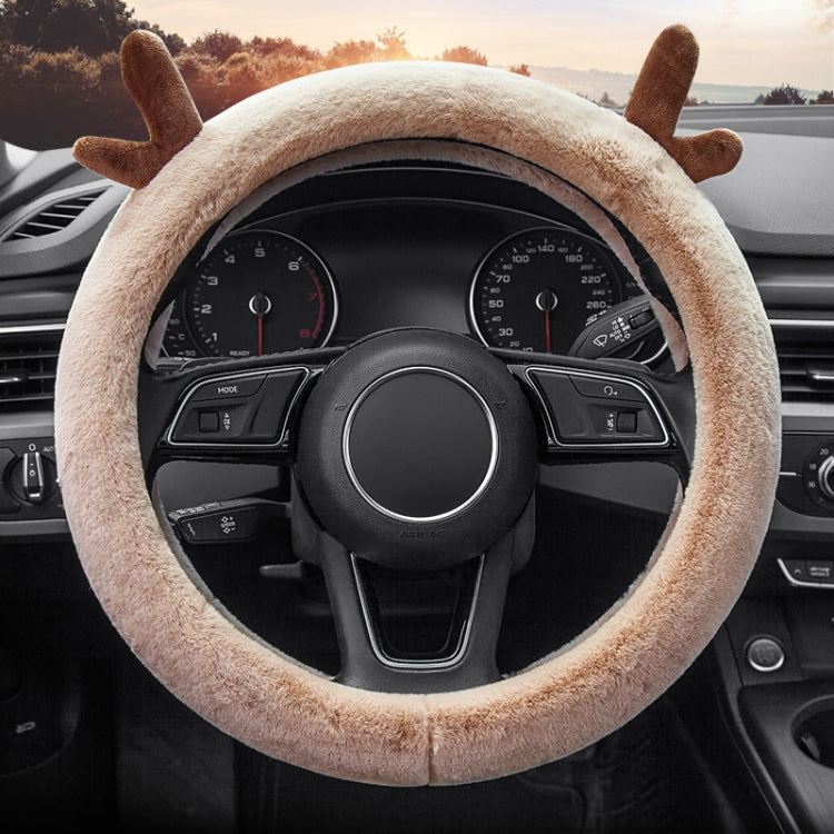 Antler Thick Plush Steering Wheel Cover, Style: O Type (Camel)