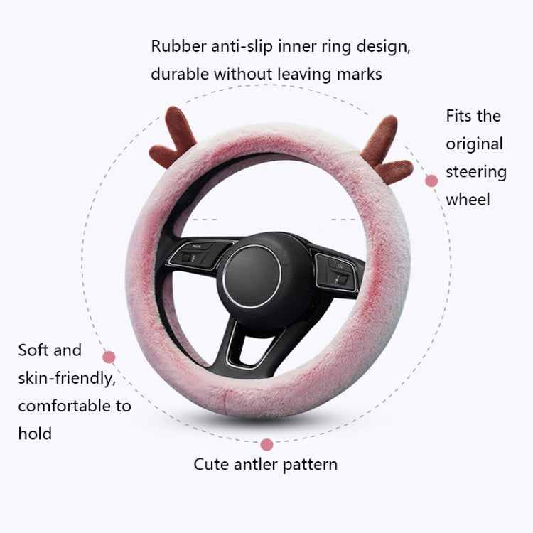Antler Thick Plush Steering Wheel Cover, Style: D Type (Pink)