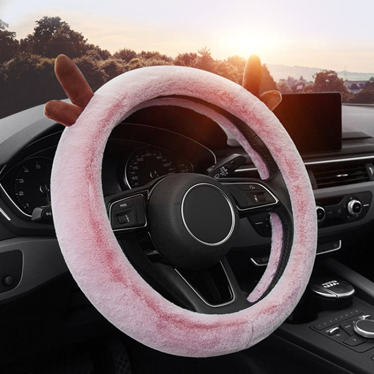 Antler Thick Plush Steering Wheel Cover, Style: D Type (Pink)