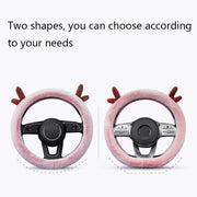Antler Thick Plush Steering Wheel Cover, Style: D Type (White)