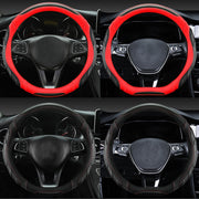 Leather Carbon Fiber Stitching Car Steering Wheel Set, Diameter: 38cm(Black Red Round)