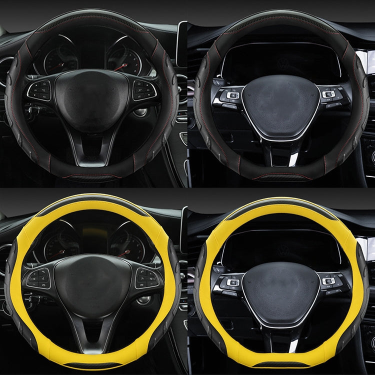 Leather Carbon Fiber Stitching Car Steering Wheel Set, Diameter: 38cm(Black Yellow Round)