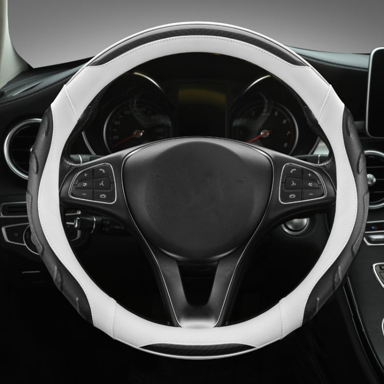 Leather Carbon Fiber Stitching Car Steering Wheel Set, Diameter: 38cm(Black White Round)