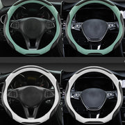 Leather Carbon Fiber Stitching Car Steering Wheel Set, Diameter: 38cm(Black White Round)