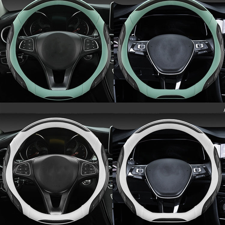 Leather Carbon Fiber Stitching Car Steering Wheel Set, Diameter: 38cm(Black White Round)