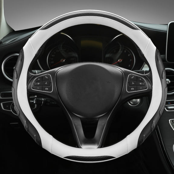 Leather Carbon Fiber Stitching Car Steering Wheel Set, Diameter: 38cm(Black White Round)