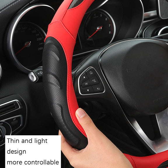 Leather Carbon Fiber Stitching Car Steering Wheel Set, Diameter: 38cm(Black Yellow D Shape)