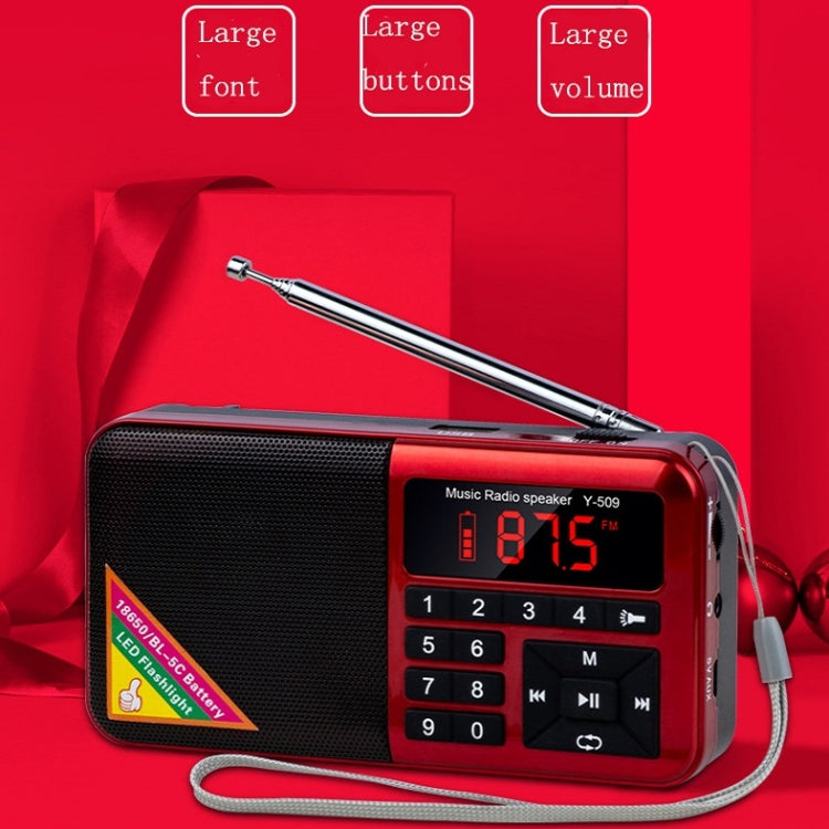 Bluetooth Card Radio Digital FM Player, Specifications: Y-509FM (No Solar Panel)(Black)